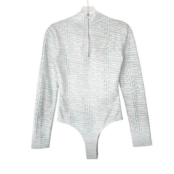 V Files white baby blue all over logo long sleeve mock neck bodysuit - Picture 5 of 7